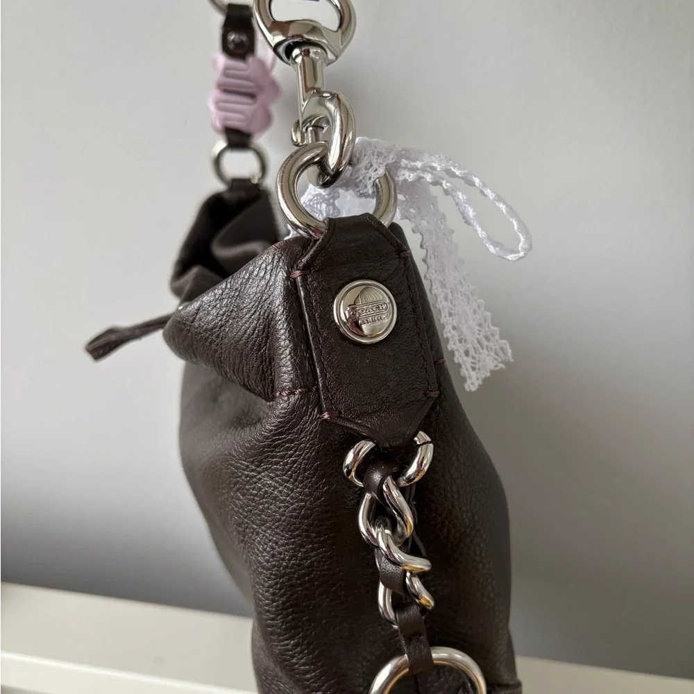 SOLD Coach Carly Dark Brown Pebbled Leather Shoulder Bag - Picture 3 of 6